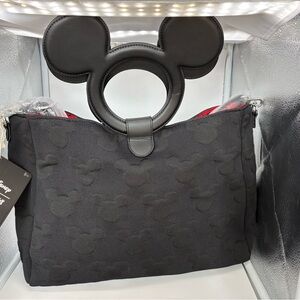 Disney Black Mickey Ear Handle Tote with Subtle Mickey Pattern